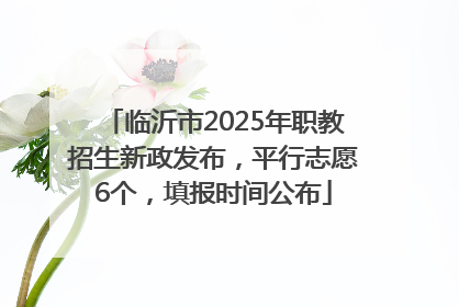 临沂市2025年职教招生新政发布，平行志愿6个，填报时间公布